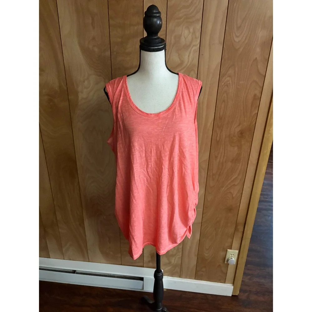 Lane Bryant Pink Coral Slub Knit Ruched Side Sleeveless Tank Top Plus Size 14/16